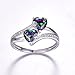 Merthus 6x6mm Heart Shape Simulated Mystic Rainbow Topaz 925 Sterling Silver Double Heart Promise Ring for Women