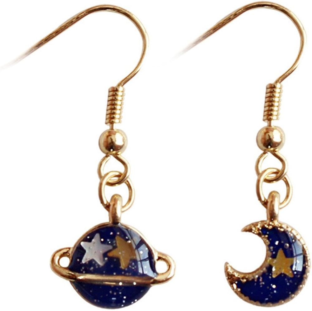 Amazon Com 18k Gold Plated Asymmetric Dream Blue Moon Star And Universe Women Tassel Dangle Earrings Jewelry