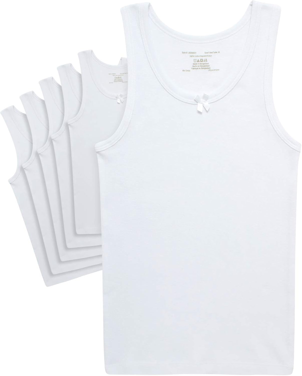 Rene Rofe Girls White Undershirt Tank Top - Supersoft Tagless Snug Fit (6 Pack): Clothing