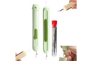 Runsgo The Set Includes 1 * 3 in 1 Automatic Needle Threaders Seam Ripper with Needle Storage and 2 Needles,1 * 2 in 1 Needle Threaders Seam Ripper,18*Needles (67Mm*3, 60Mm*3, 50Mm*3, 46Mm*9) (Green)