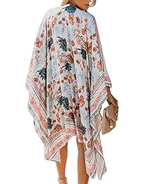 Kimono largo para dama, estilo bohemio, chifón, floral, para la playa