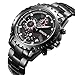SONGDU Men's Sport Chronograph Black Quartz Watch with Stainless Steel Bracelet