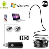 LJKEN 2 in 1 Micro USB Endoscope for PC/ OTG Android Smartphone, Borescope Camera 2.0 Megapixels CMOS HD Waterproof Inspection Snake Camera with 6 Adjustable Led Light - Black(5M)
