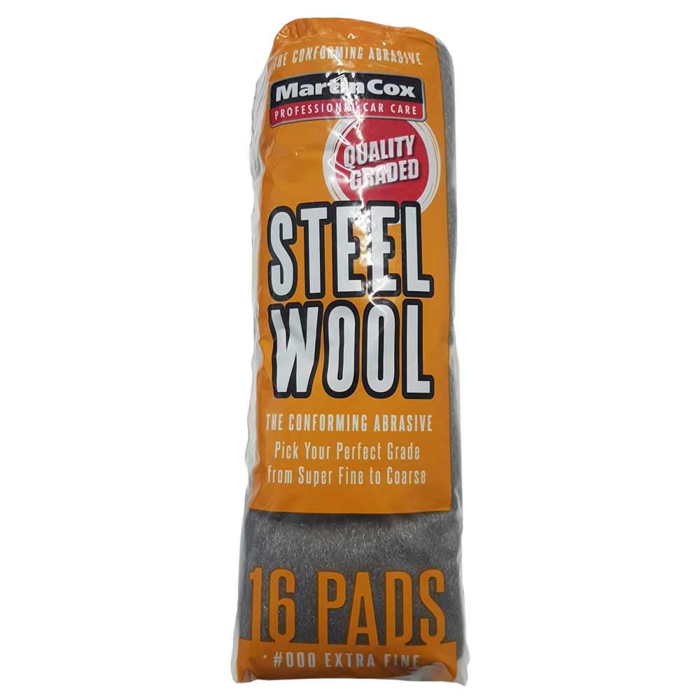 Steel Wool Grade 000 Martin Cox 16 Steel Wire Wool Pads for Cleaning, Finishing and Polishing Metal, Wood and Automotive Bodywork