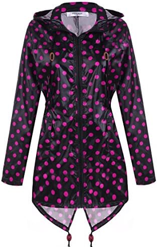 Mea Women's Plus Size Long Hooded Raincoat Black and Rose Red XXL