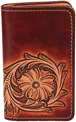 LengRen Senior Handmade Short Wallet Carved with Plant Pattern in Tang Dynasty Genuine Italian Full Grain Leather with Vegetable Tanning Technology, Coffee