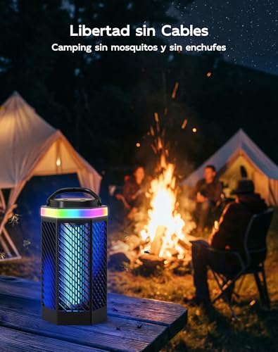 Regevo Rechargeable Electric Mosquito Lamp 8000mAh, 3 in 1 Electric Fly Swatter with LED and RGB Light, 2000V Insect Destroyer Outdoor and Indoor, IPX4 Waterproof for Camping, Garden, Home