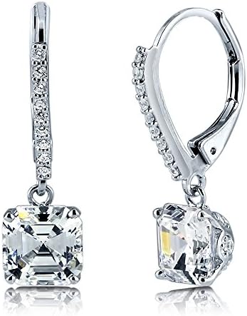 BERRICLE Rhodium Plated Sterling Silver Cubic Zirconia CZ Leverback Wedding Dangle Drop Earrings