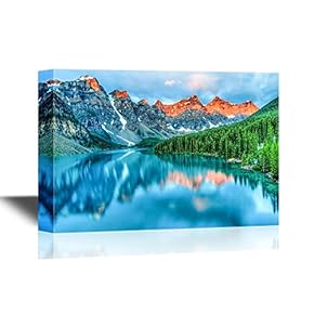 Beautiful Nature Landscape/Scenery Canvas Wall Art - Morning Sunrise at Moraine Lake in Banff National Park - Gallery Wrap Modern Home Art | Ready to Hang - 12x18 inches