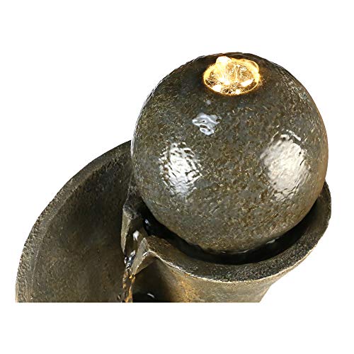 xpiyaer Modern Sphere Patio Floor Fountain 24", Faux Stone Indoor Outdoor Zen Floor Water Fountain with LED Lights for Home Garden,Patio Decor