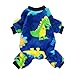 Fitwarm Dinosaur Pet Clothes for Dog Pajamas Coat Cat PJS Jumpsuit Soft Velvet Blue Large