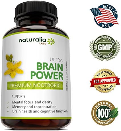 Naturalia Labs - Focus Supplement - Advanced Brain Power - Improve Memory & Brain Function Support - Anti Anxiety - Natural Ingredients - Ginko Biloba, St John's Wort, Bacopa Monnieri - 30 Days Supply