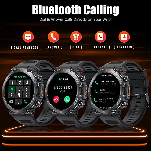 Military Smart Watches for Men Make Call 1.39" HD Big Screen Fitness Tracker Rugged Tactical Smartwatch Compatible with iPhone Samsung Android Phones Heart Rate Sleep Monitor Sports Watch, Bluetooth