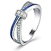 Blue Crystal Twisted Wedding Band Engagement Ring Celtic Infinity Knot Bridal Jewelry Set
