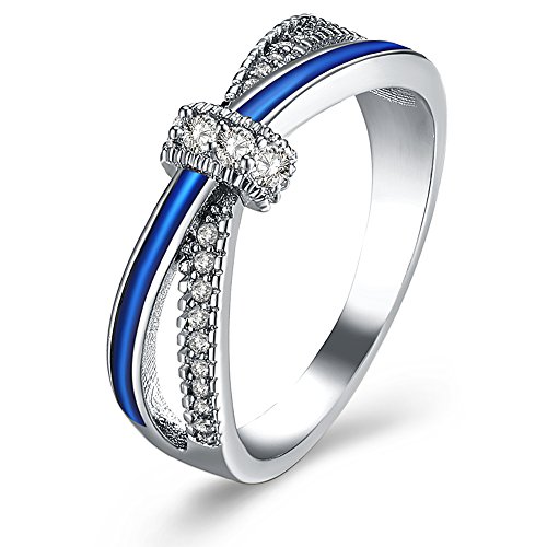 Blue Crystal Twisted Wedding Band Engagement Ring Celtic Infinity Knot Bridal Jewelry Set