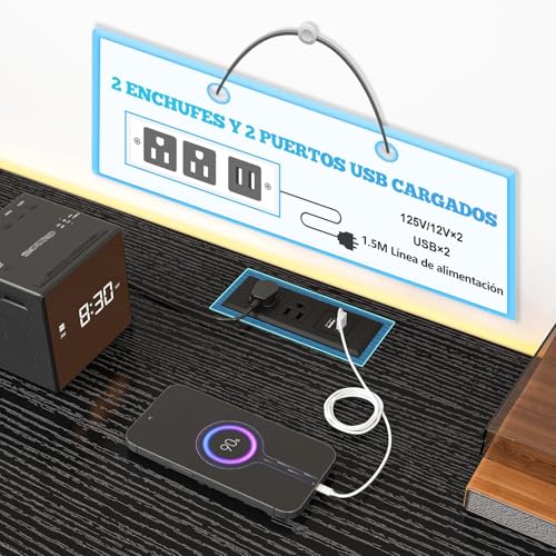 WELIKERA 160cm Mueble para TV con Cómoda, Extra Grande Muebles Tipo Tocador para Dormitorio con Luces LED y Tomas de Corriente, Tejido Largo Centro de Entretenimiento para TV con 12 Cajones