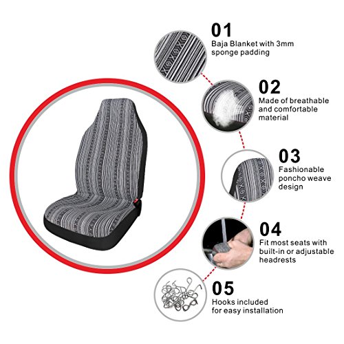 Copap Universal Stripe Colorful 4pc Front Seat Covers Baja Bucket Seat Cover Blue Saddle Blanket with Seat-Belt Pad Protectors for Car, SUV & Truck