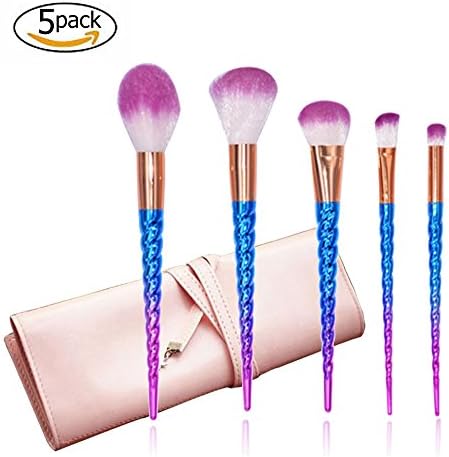 Unicorn Makeup Brushes Professional Makeup Brush Set 5 Pcs with Makeup Brush Cleaner - Premium Silky Soft Synthetic Bristles Makeup Brushes Kits