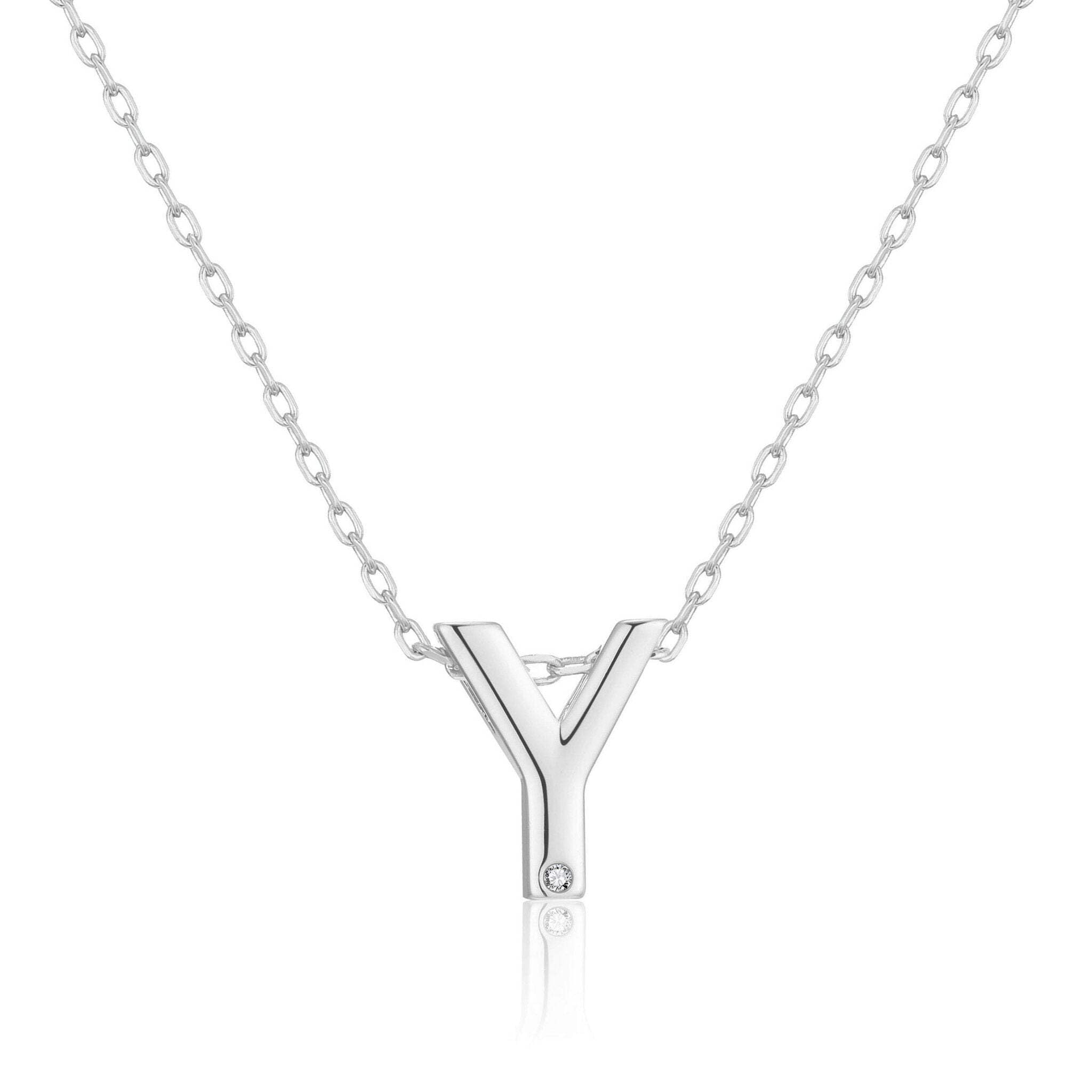 Philip Jones Initial Necklace Letter Y Created with Zircondia® Crystals