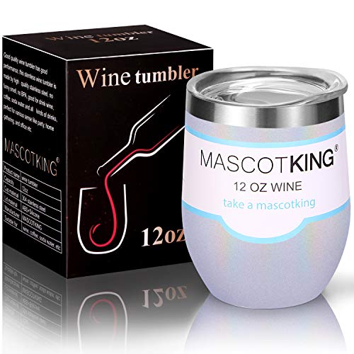 MASCOTKING 12 oz Wine Tumbler,Double Vacuum Insulated Wine Glass with Lids for Keeping Wine, Coffee, Drinks, Champagne, Cocktails-Best Christmas Gift