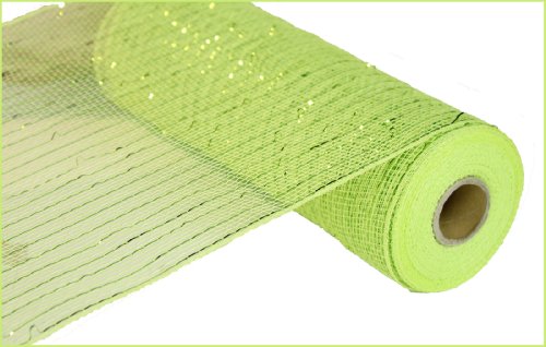 10 inch x 10 yards (30 feet) Deco Poly Mesh Ribbon - Apple Lime Green with Lime Foil