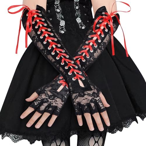 Amazon.com: PHOGARY Lace Up Fingerless Gloves Elbow Gloves Goth