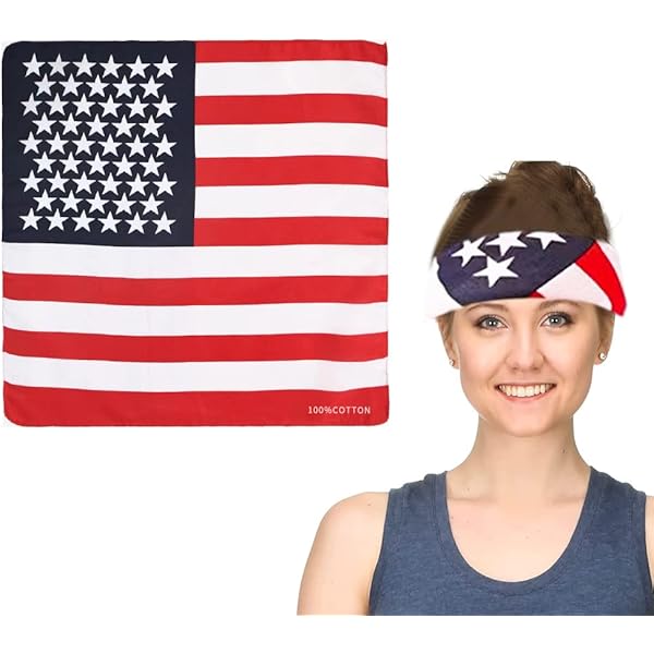 Bandana Drapeau Américain - 2,36x41,34 Pouces, Tissu Respirant Absorbant, élastique Anti-glisse