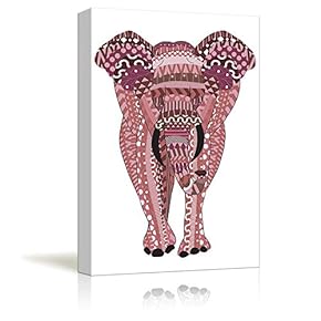 Pink Hand-Drawn Zentangle Elephant on a Simple White Background - Canvas Art Home Art - 12x18 inches