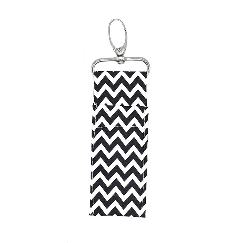 Holder Key Ring, Pattern Lipstick Holder Keychain Chapstick Pouch Bag Mothers Girls Gift (Black)