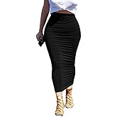 YMDUCH Women's Sexy Bodycon High Waist Stretchy Solid Work Pencil Skirts Dress