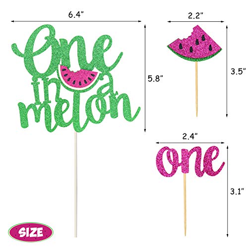 Yaaaaasss! Watermelon Cake Toppers Set of 25 One in a Melon Cupcake Decorations Baby Shower Girl 1st Birthday Supplies Glitter Summer Fruit Sweet to be One Themed Party - Thumbnail 2