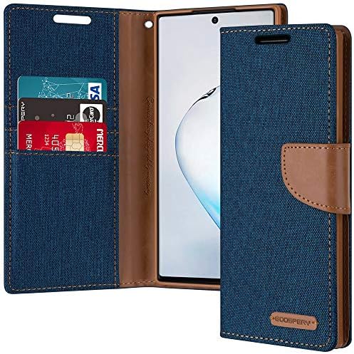 Goospery Canvas Wallet for Samsung Galaxy Note 10 Plus Case (2019) Denim Stand Flip Cover - Blue