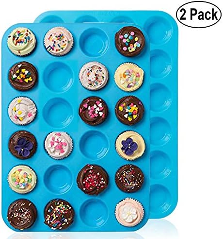 Mini Muffin Pan 24カップ 信用 Amison Soapトレイ金型ノンスティック Bpaフリー 2パックシリコンクッキーカップケーキ耐熱皿tin ブルー 食器洗い機セーフ