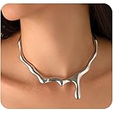 Mexegy Chunky Gold Teardrop Choker Necklace for Women,Vintage Geometric Line Wave Aesthetic Statement Necklace,Trendy Party Jewelry Accessories Gifts