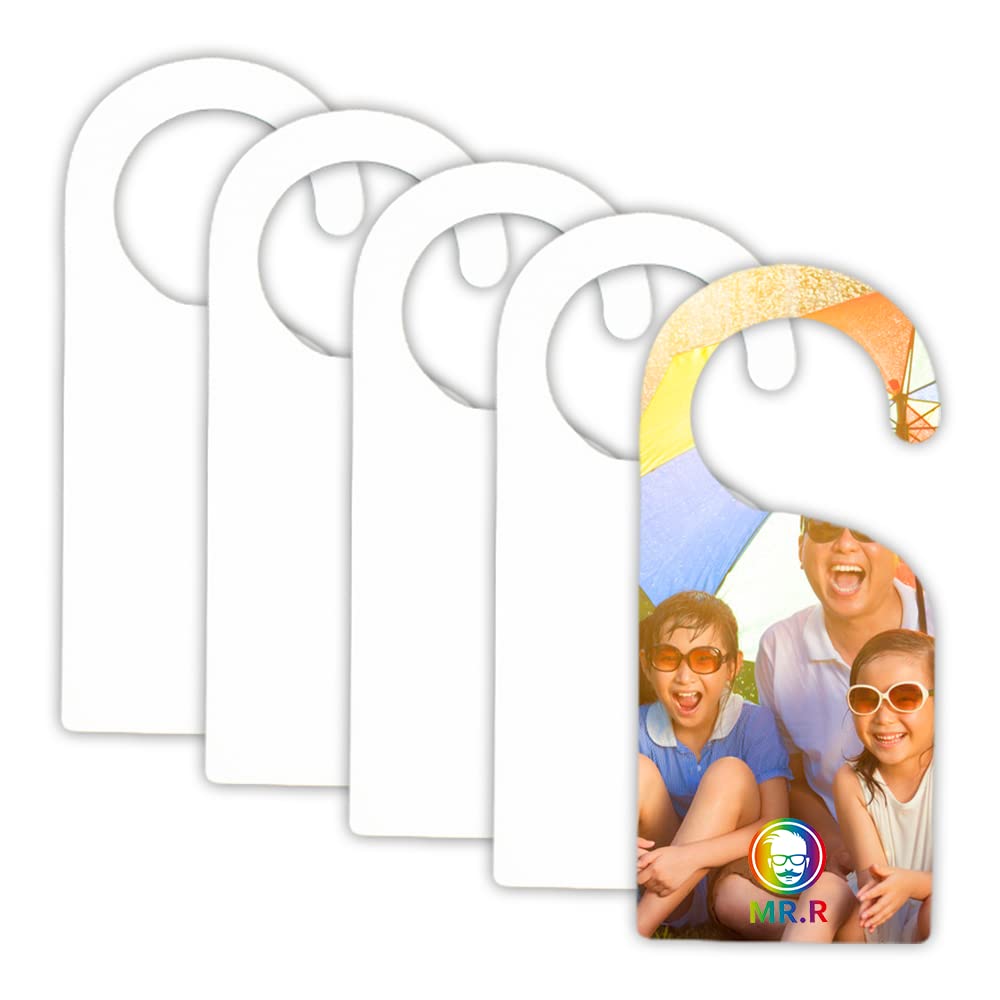 MR.R 5-Piece Sublimation Blanks MDF Hardwood Blank Door Hang Tag, Door Sign Wooden Hanger Plaque DIY Craft Project Message Notes Memo Board Door Knob Sign 9x4 inch