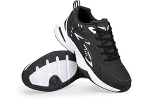 Athletic Training Shoes, White and Black, Lace-Up Sneakers, Cushioned Sole, Running Walking Sports