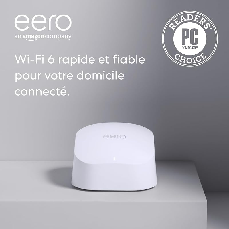 Routeur Wi-Fi maillé Amazon eero 6 | Ethernet 900 Mb/s | Couvre jusqu'à 140 m² | Possibilité de connecter plus de 75 appareils | 1 pièce | Modèle 2021