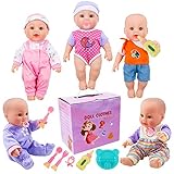 YIQIHAI 13 Pcs Baby Doll Clothes and Accessories, Including 5 Sets 12 Inches and 13 Inches New Born Baby Outfits, Doll Bottle and Tableware Birthday for Girls