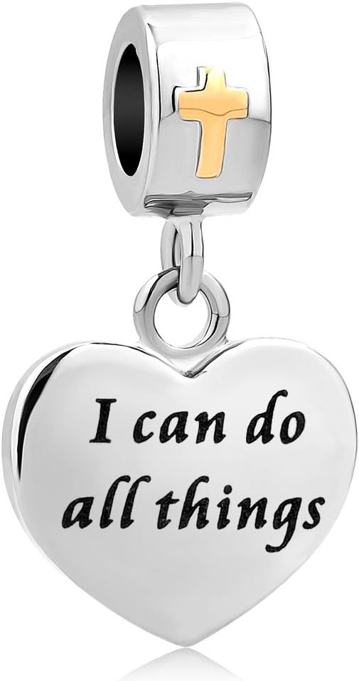 LovelyCharms Cross Charm with God All Things are Possible Religious Dangle Bead Fits European Bracelets
