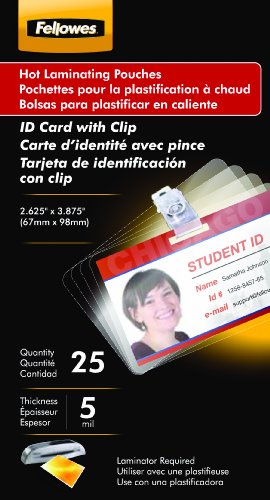 Hot Laminating Pouches, ID Tag, Punched with Clip, 5 mil, 25 Pack (52033)