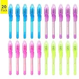 Jiulyning Invisible Ink Pen & Black Light Combo, 4 Colors (Red, Blue, Yellow, Purple), Set of 20pcs