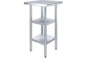 AMGOOD Stainless Steel Work Table with 2 Shelves | Metal Utility Table | Commercial & Residential NSF Utility (Stainless Steel Table with 2 Shelves, 20" Long x 20" Deep)