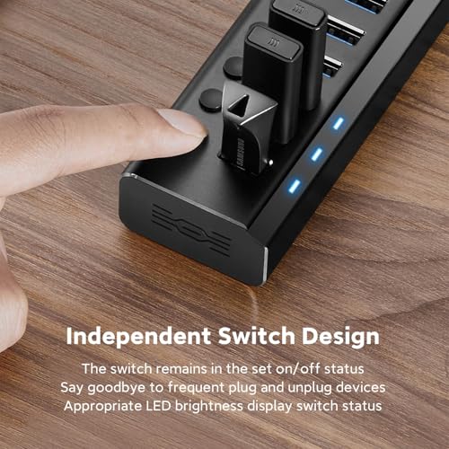 RSHTECH 2.RSH-A13 USB 3.0 Hub 13 Ports, Aluminium Multiport Hub with 12V/6A Power, Over Current and Overvoltage Protection, Independent Switch and Data Cable 10 Gbps