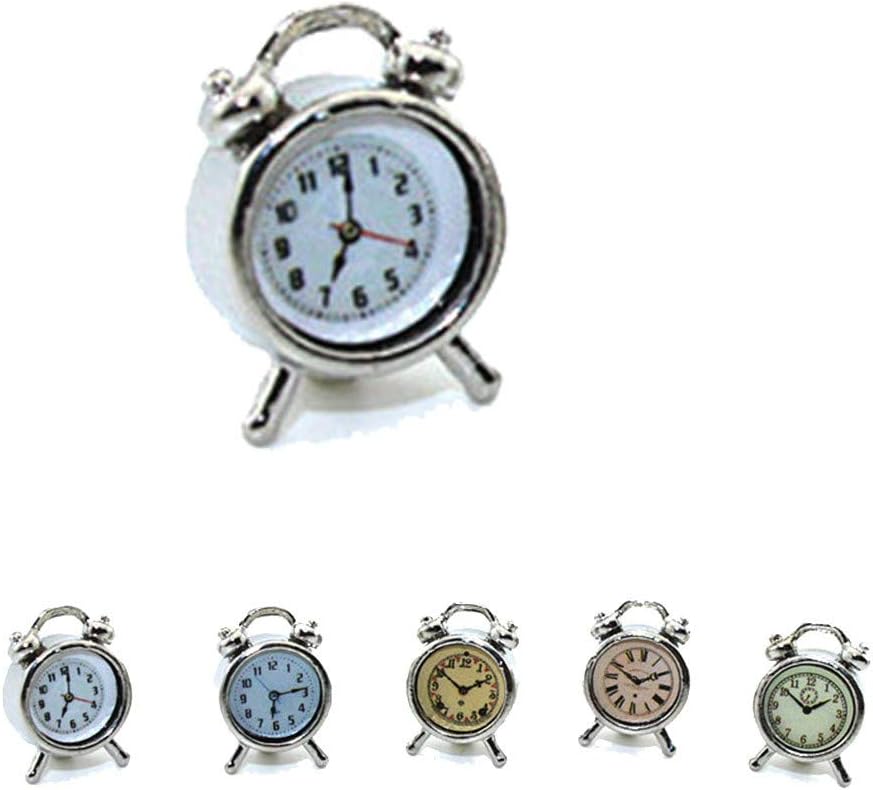 JKRTR 1/12 Scale Miniature Dollhouse Accessories Mini Alarm Clock Model Toy Kids Toy（Silver,One Size）