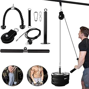 Fitness LAT Lift Pulley System With Machine Cable, Upgraded Loading Pin for Triceps Pull Down, Biceps Curl, Back…