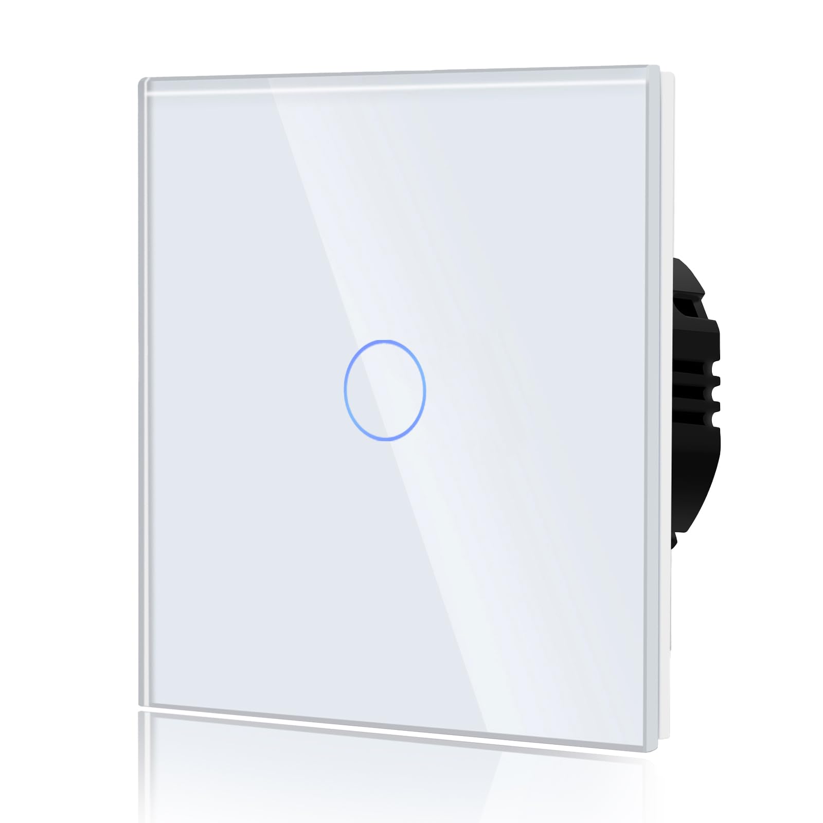 BSEED Touch Light Switch,Standard Touch Sensitive bathroom Switchs,Tempered Glass Panel with LED Backlight, No Neutral Wire Needed,1 Gang 1 Way,White 86mm