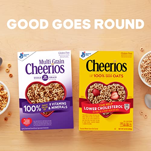MULTI GRAIN CHEERIOS HEART HEALTHY CEREAL, 18 OZ FAMILY SIZE CEREAL BOX