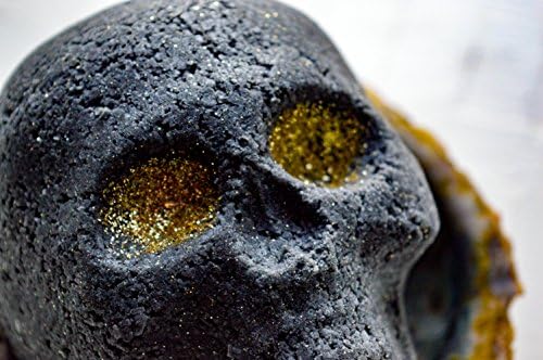 Spellbound Activated Charcoal Skull Bath Bomb - 100% Organic - 15 oz Size - Black and Gold - Vanilla - Amber - Cedarwood - Sandalwood