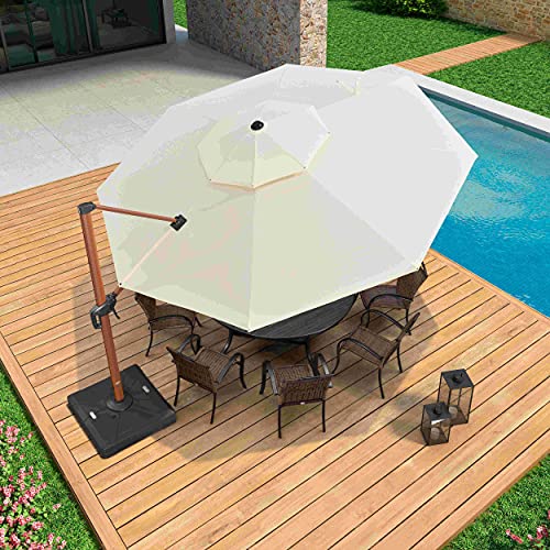 PURPLE LEAF 300 cm Sonnenschirm Gartenschirm Kurbelschirm Ampelschirm Terrassenschirm, Holzoptik Mast, Crème… – Bild 3