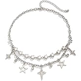 Buyongwant Two Piece Y2k Irregular Starlight Necklace for Women Snake Bone Chain Pendant Jewelry Collar Chain Blue